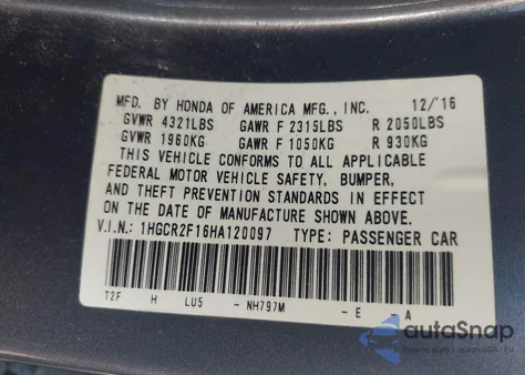 2017 Honda Accord Sport Se from USA, damaged, VIN 1HGCR2F16HA120097